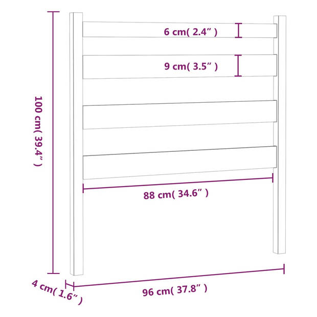 vidaXL Hoofdbord 96x4x100 cm massief grenenhout