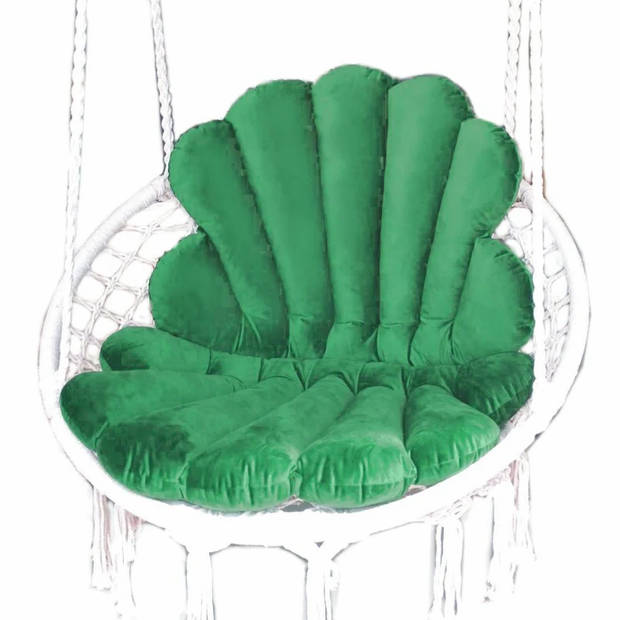 Handgemaakte hangstoelkussen schelp / shell vorm van CLEANABOO® stof Velvet Groen