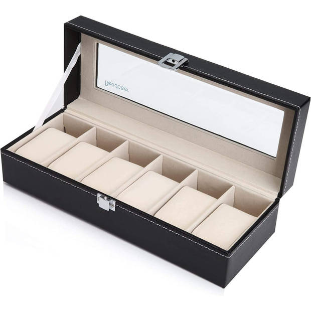 Lowander horlogebox - Horlogedoos voor heren & dames - 6 horloges - Zwart