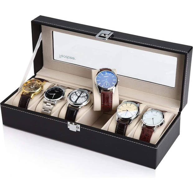 Lowander horlogebox - Horlogedoos voor heren & dames - 6 horloges - Zwart