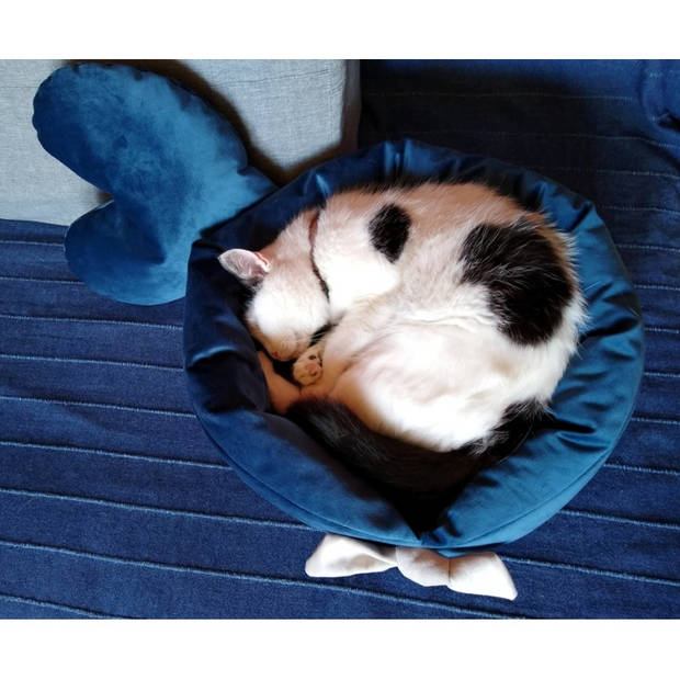 Handgemaakte luxe honden of kattenmand 45 x 45 cm donkerblauw inclusief hartvormig kussen