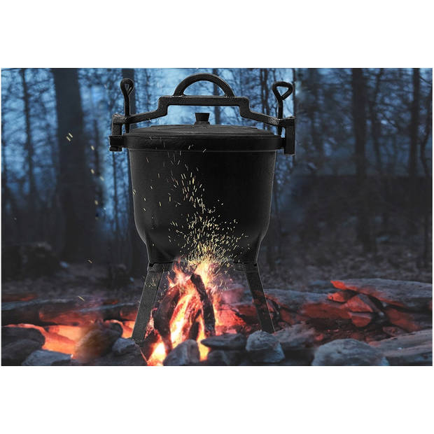 Meyerhoff outdoor Dutch oven pan / heksenketel gietijzer op hoge poot 8 L Voor koken boven of op het kampvuur