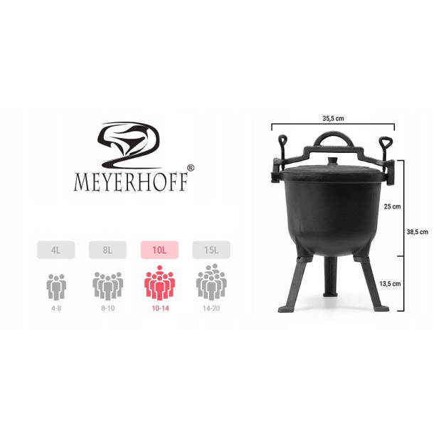 Meyerhoff outdoor Dutch oven pan / heksenketel gietijzer op hoge poot 8 L Voor koken boven of op het kampvuur