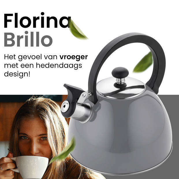 Florina Brillo fluitketel 2,5L voor alle warmtebronnen - Waterketel - donkergrijs