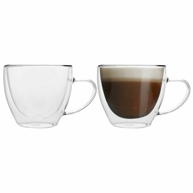 Florina dubbelwandige koffieglazen of theeglazen met oor 270 ML - Set van 2 - Gehard glas