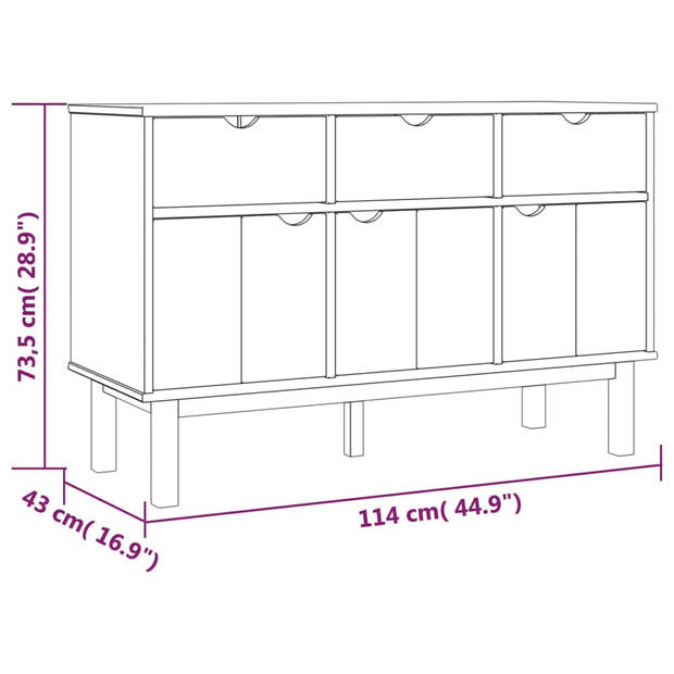 vidaXL Dressoir OTTA 114x43x73,5 cm massief grenenhout bruin en grijs