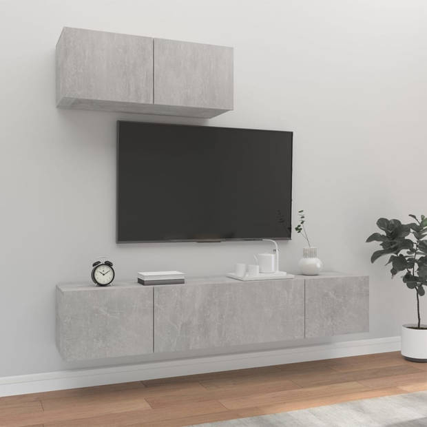 The Living Store TV-meubelset - Betongrijs - 80 x 30 x 30 cm - 3x