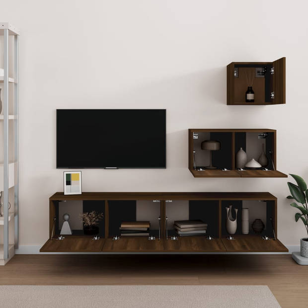 The Living Store TV-meubelset Modern Bruineiken - 30.5 x 30 x 30 cm/60 x 30 x 30 cm/80 x 30 x 30 cm (B x D x H) -