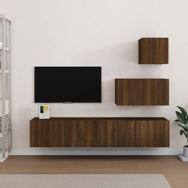 The Living Store TV-meubelset Modern Bruineiken - 30.5 x 30 x 30 cm/60 x 30 x 30 cm/80 x 30 x 30 cm (B x D x H) -