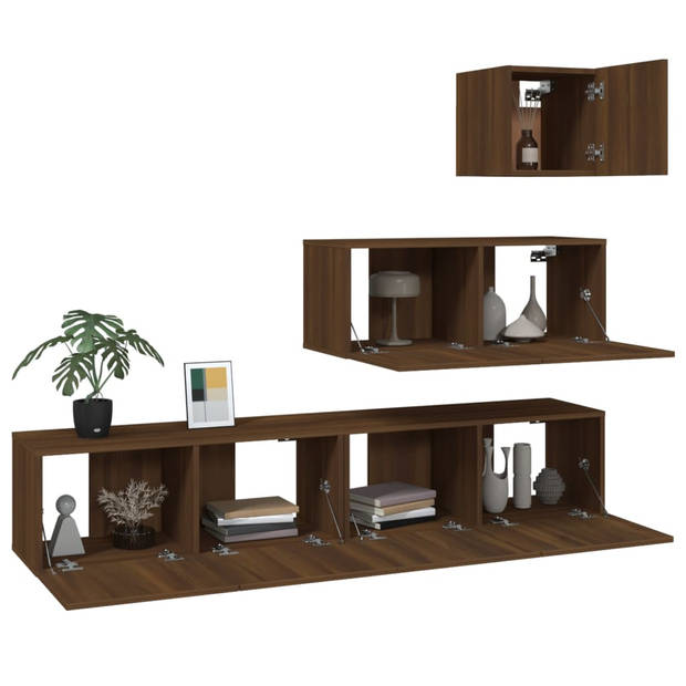 The Living Store Wandmontage TV-meubelset Bruineiken - 30.5 x 30 x 30 cm / 80 x 30 x 30 cm (B x D x H) - Duurzaam en