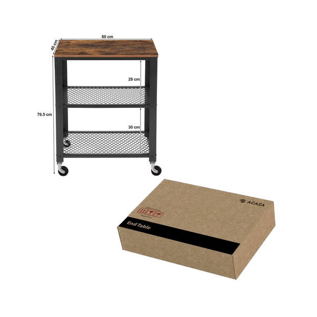 Keuken trolley - op wieltjes - 2 legplanken - 60x76x40 cm - vintage bruin