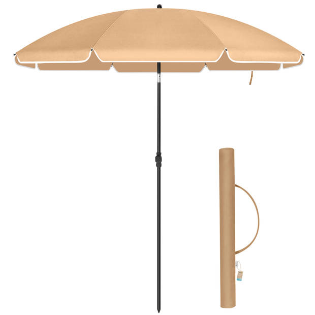 ACAZA Parasol 180 cm diameter, rond / achthoekige strandparasol, knikbaar, kantelbaar, met draagtas - taupe