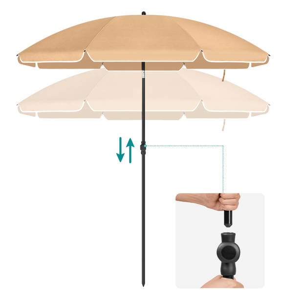 Parasol 180 cm diameter, rond / achthoekige strandparasol, knikbaar, kantelbaar, met draagtas - taupe