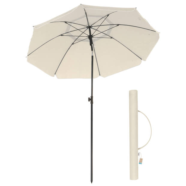 ACAZA Stok Parasol, 160 cm Diameter, ronde / achthoekige tuinparasol van polyester, kantelbaar, met draagtas - Beige
