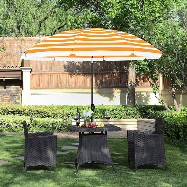 Stok Parasol, 160 cm Diamter, ronde / achthoekige tuinparasol van polyester, kantelbaar, met draagtas - oranje gestreept