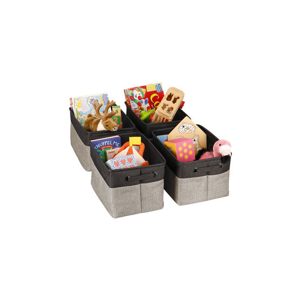 Stoffen Opbergdoos - Set van 2 opvouwbare Opbergmanden - Kast Organizer 37x22x27 cm - Grijs en zwart