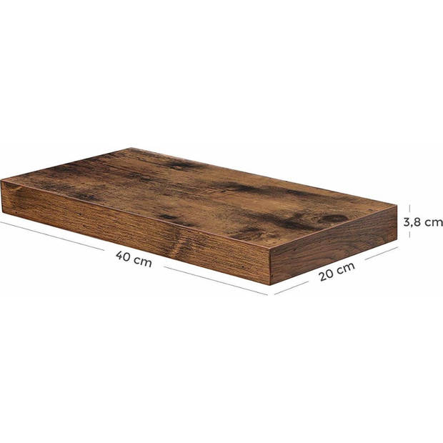 Rustieke Zwevende Wandplank met Bevestigingsmateriaal - 40x20x3.8cm - MDF