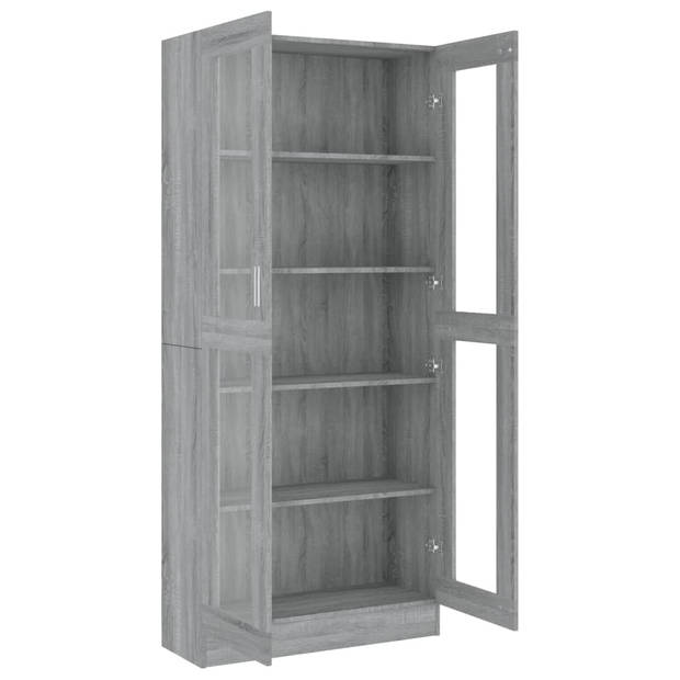 The Living Store Vitrinekast - Grijs Sonoma Eiken - 82.5 x 30.5 x 185.5 cm - 5 vakken