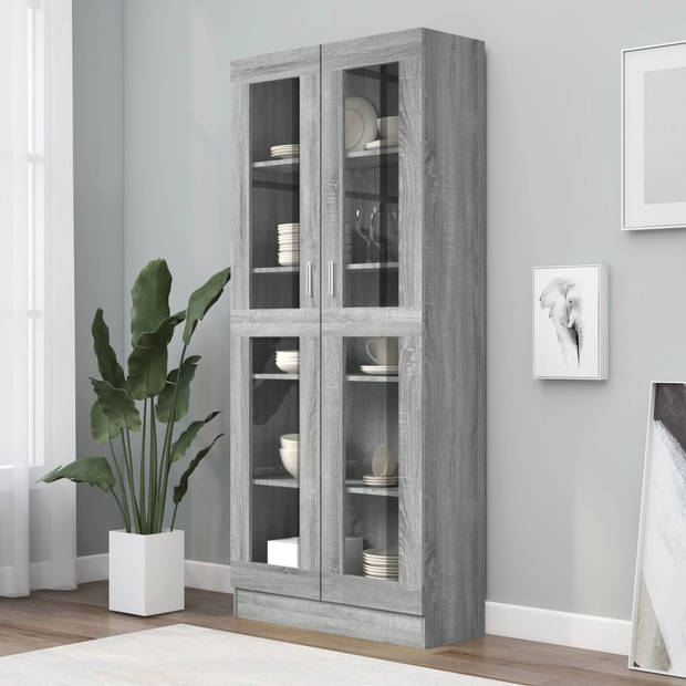 The Living Store Vitrinekast - Grijs Sonoma Eiken - 82.5 x 30.5 x 185.5 cm - 5 vakken