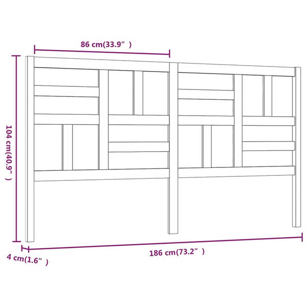 vidaXL Hoofdbord 186x4x104 cm massief grenenhout