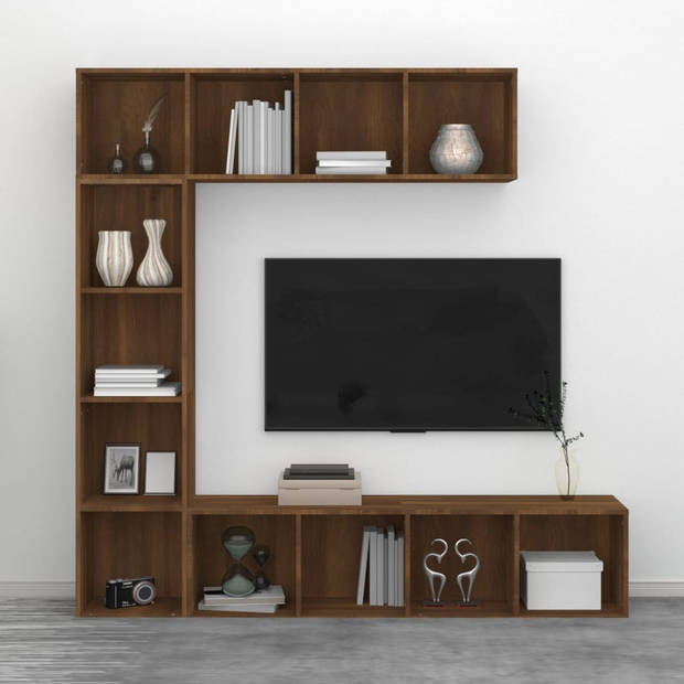 vidaXL 3-delige boekenkast- / tv-meubelset 180x30x180 cm bruineiken
