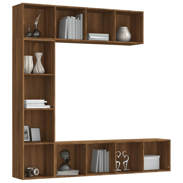 vidaXL 3-delige boekenkast- / tv-meubelset 180x30x180 cm bruineiken