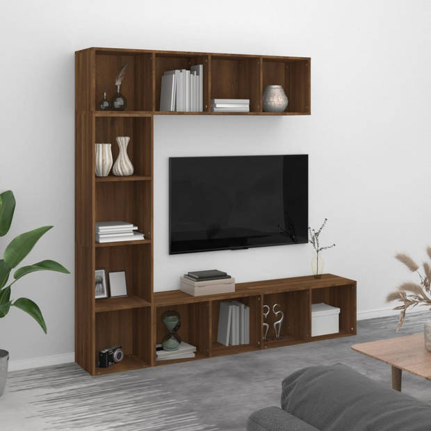 vidaXL 3-delige boekenkast- / tv-meubelset 180x30x180 cm bruineiken