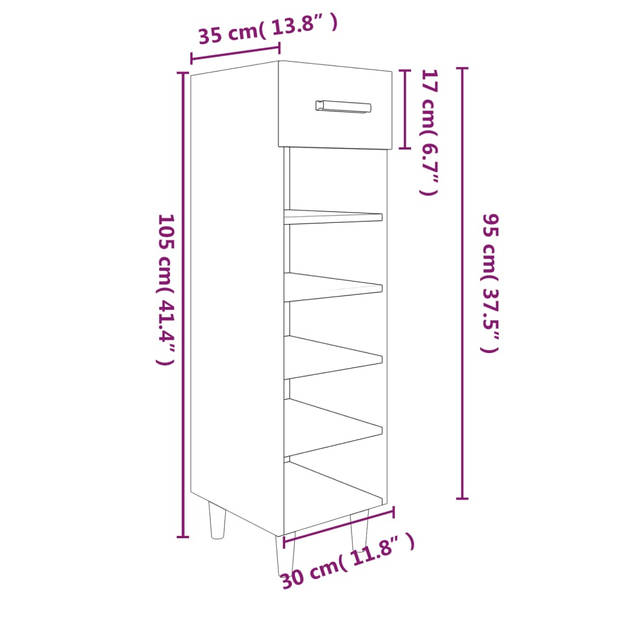 The Living Store Schoenenkast - Grijs Sonoma Eiken - 30 x 35 x 105 cm - Voldoende Opbergruimte