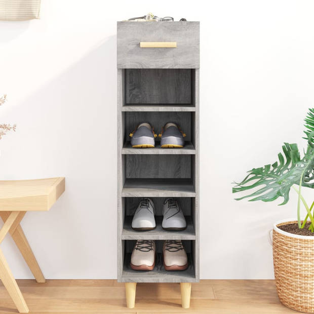 The Living Store Schoenenkast - Grijs Sonoma Eiken - 30 x 35 x 105 cm - Voldoende Opbergruimte