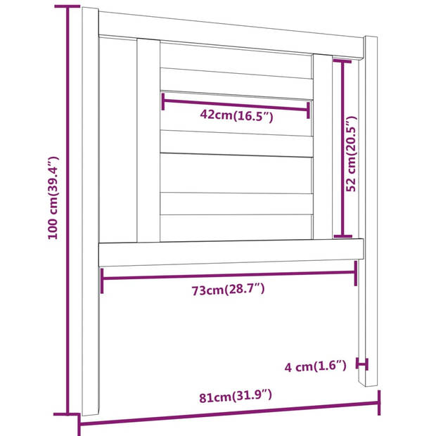 vidaXL Hoofdbord 81x4x100 cm massief grenenhout