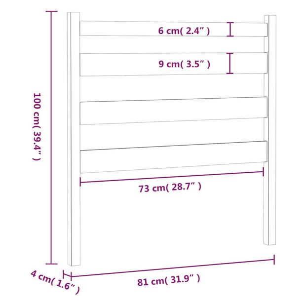 vidaXL Hoofdbord 81x4x100 cm massief grenenhout