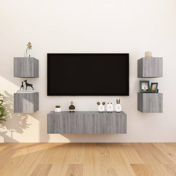 The Living Store Televisiewandmeubel X - TV-meubel - 30.5 x 30 x 30 cm - Grijs sonoma eiken