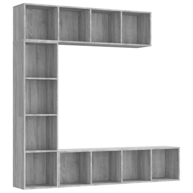 vidaXL 3-delige boekenkast- / tv-meubelset 180x30x180 cm grijs sonoma