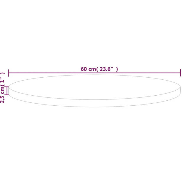 vidaXL Tafelblad rond Ø60x2,5 cm onbehandeld massief eikenhout