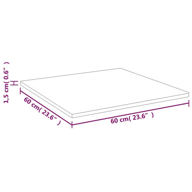 The Living Store Massief Eikenhouten Tafelblad - 60 x 60 x 1.5 cm - Lichtbruin