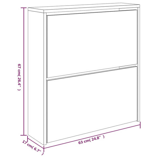 The Living Store Schoenenkast - Gerookt Eiken - 63x17x67 cm - 2 lades - Opbergruimte voor 6-8 paar schoenen - Bewerkt