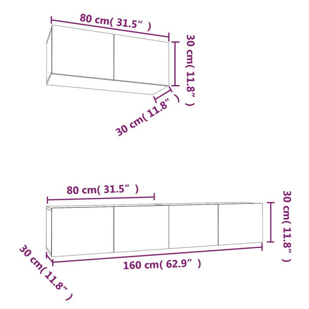 vidaXL 3-delige Tv-meubelset bewerkt hout bruin eikenkleur