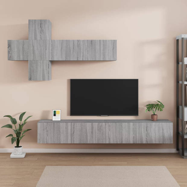 The Living Store Televisiemeubelset - Grijs Sonoma Eiken - Wandgemonteerde TV-Kasten - 4x 30.5 x 30 x 30 cm + 3x 100 x