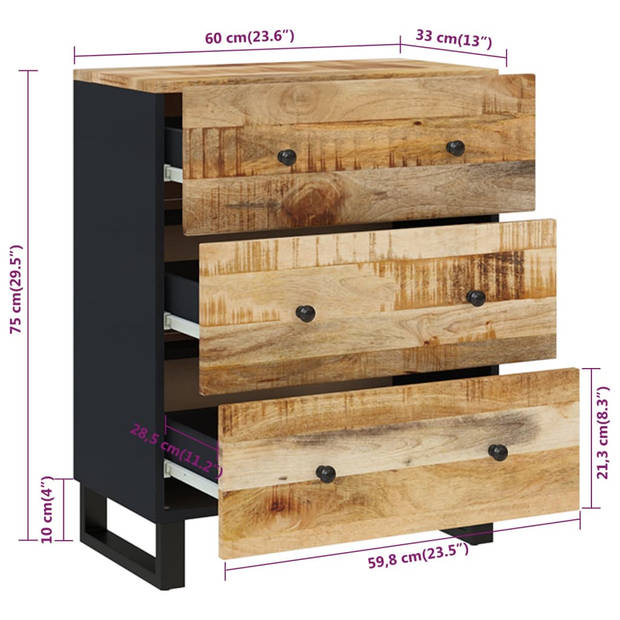 The Living Store Dressoir - Industrieel - 60 x 33 x 75 cm - Massief mangohout