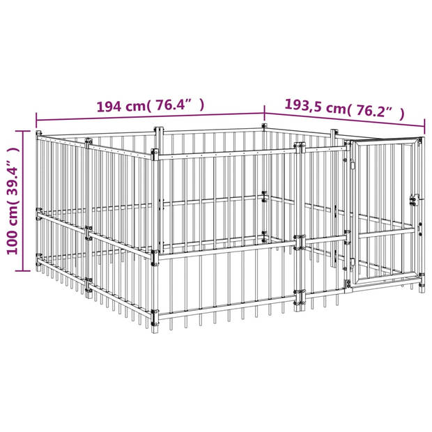 vidaXL Hondenkennel voor buiten 3,75 m² staal