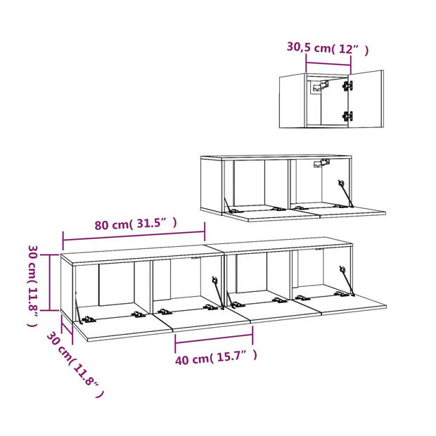 The Living Store Tv-meubelset Sonoma Eiken - Boven- 30.5x30x30cm - Midden- 80x30x30cm - Onder- 80x30x30cm