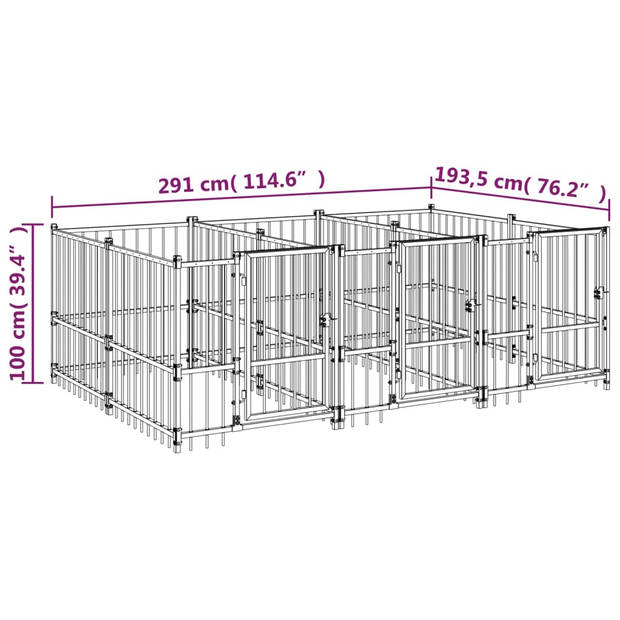 The Living Store Hondenhok kennel - 291 x 193.5 x 100 cm - Zwart Stalen hondenhok met stangen voor ventilatie -