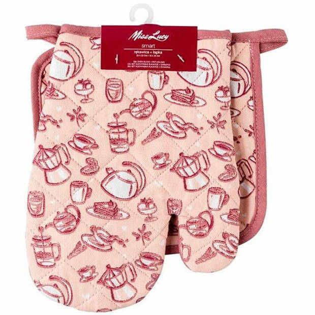 Miss Lucy Smart set van 2 ovenwanten - Ovenhandschoenen - Pan lap - Keuken textiel - Keukenhandschoen - Roze