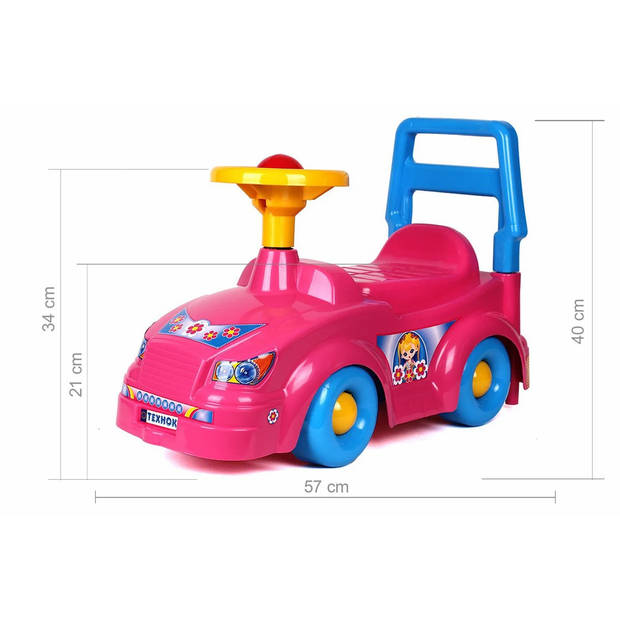 Ride-on TechnoK Prinsess loopauto met claxon en rugsteun - Roze - Kinderauto