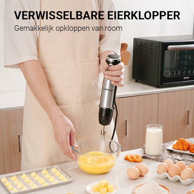 Safecourt Kitchen Staafmixer Set 6 delig - 1000 Watt - Hakmolen - 20 Snelheden - Inclusief Melkopschuimer & Maatbeker