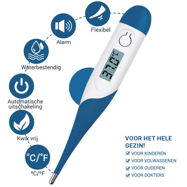 Thermometer lichaam - Koorts - Koortsthermometer voor volwassenen - Blauw - Incl. opbergcase!