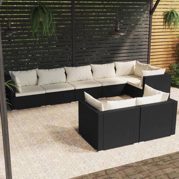 vidaXL 8-delige Loungeset met kussens poly rattan zwart