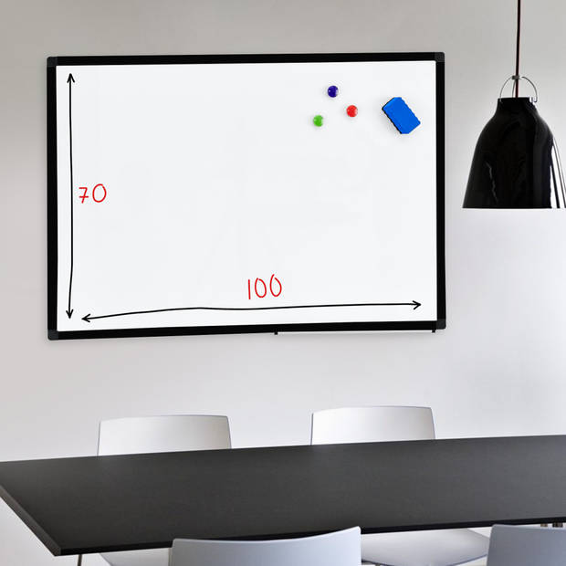 ACAZA Magnetisch whiteboard 70x100cm - Magneetbord / Memobord met uitwisbare Stift, Wisser en afleggoot, zwarte Rand