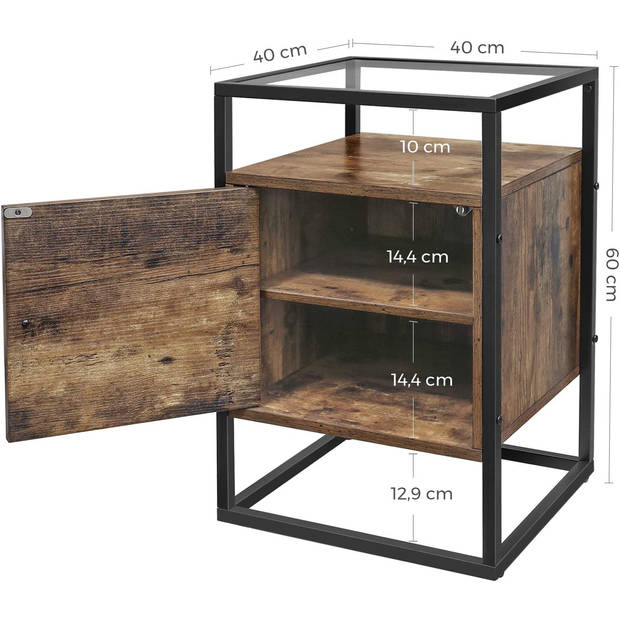 Nachtkastje - uit hout en gehard glas - met kast - industriële stijl - vintage bruin