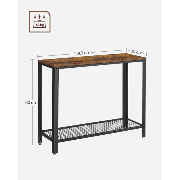 Console Tafel met Vintage Look - Hoge Bijzettafel 101,5 x 80 cm Hoog - Zwart en Vintage Bruin